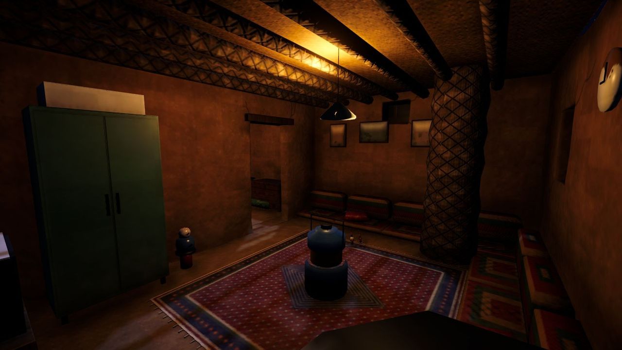 Inside a mud house at night