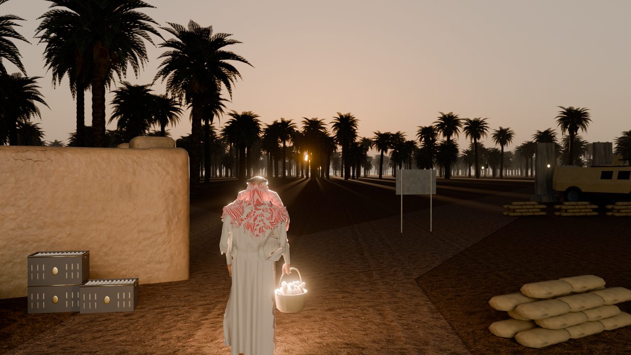 The farmer at the fork at dusk: the farm path one way, the optional operations base the other, a blank sign between